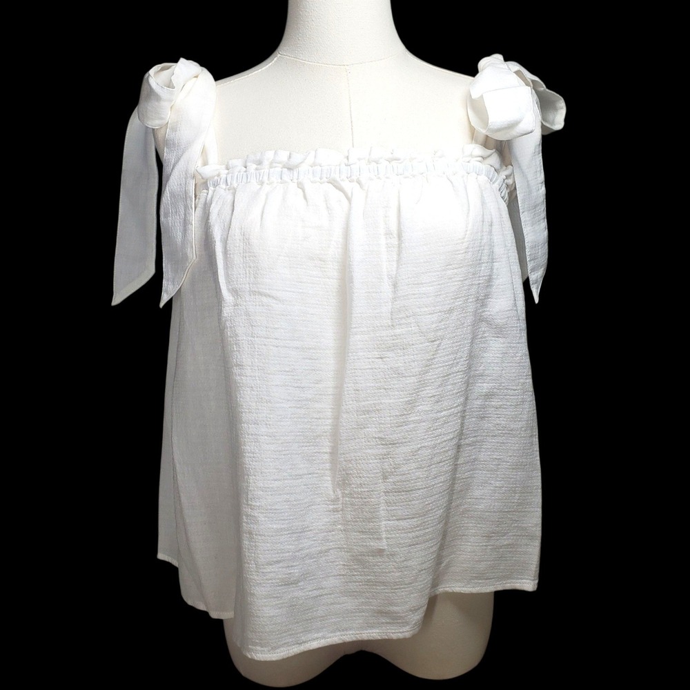 Outerknown Oasis‎ Top Womens Medium White Bows Organic Cotton Boho Beach Coastal